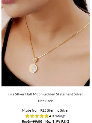 Fira Gold Color Fancy Black Heart Silver Necklace