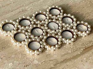 Festive White Pearl Pattern Tealights | Set Of 12