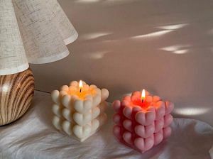 Pink heart cube candle